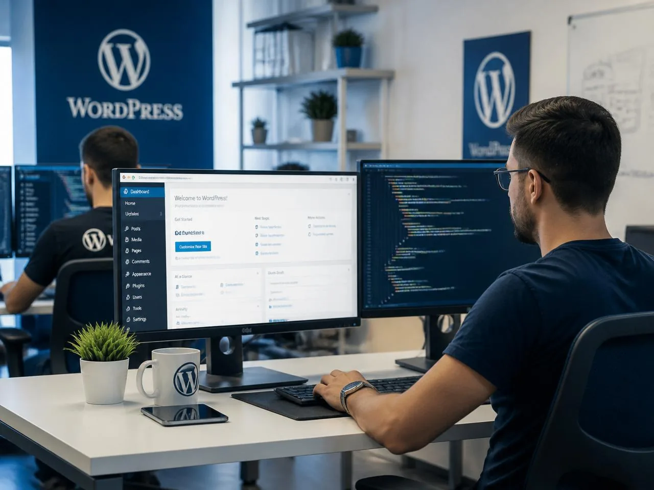 Equipe 100% WP trabalhando em sites WordPress
