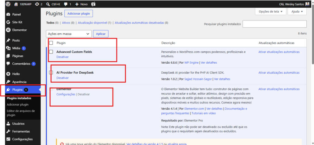 Desativando um a um os plugins para poder localizar o erro