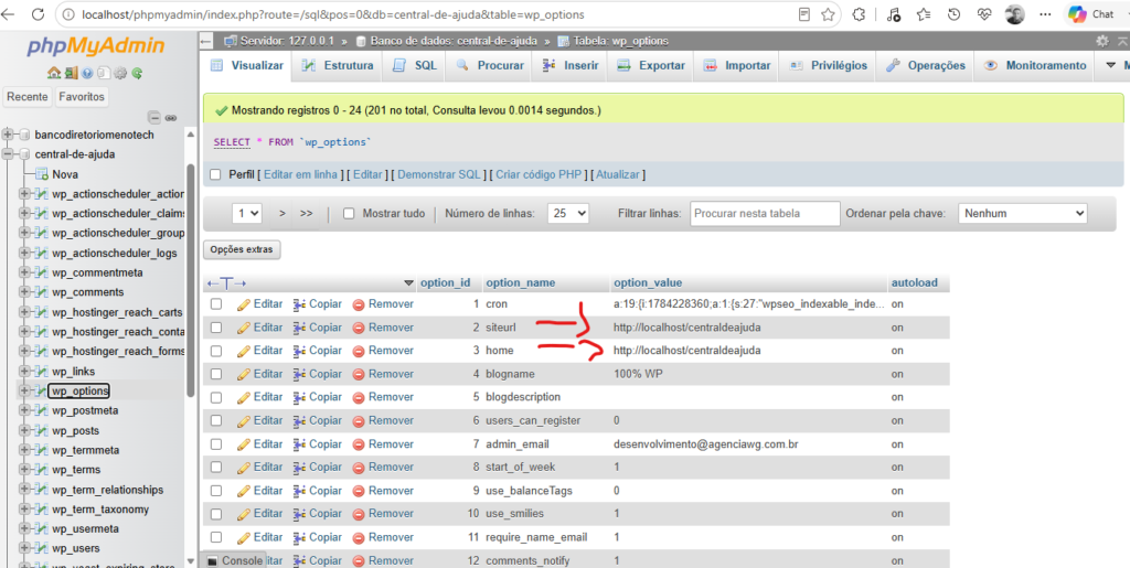 Muda na coluna option_value os dados siteurl e home