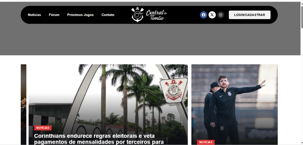 Problema de Tela Branca do Site Central do Timão