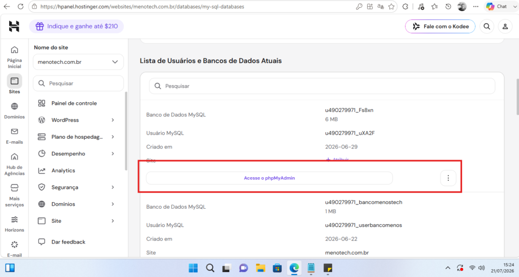 Selecione o banco de dados
